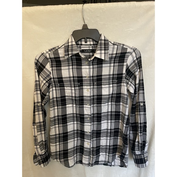 Lauren Ralph Lauren Tops - Ralph Lauren Women's XS Black White Plaid Flannel 100% Cotton Black Label